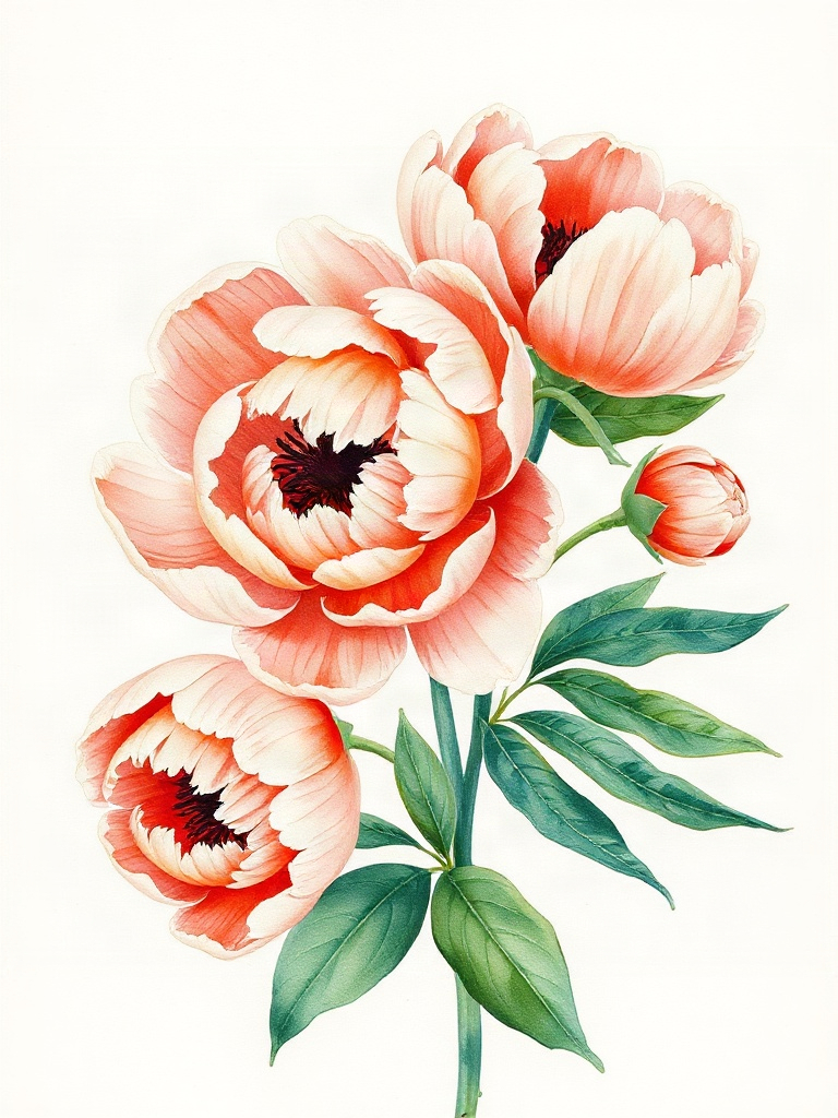 Bó mẫu đơn màu nước